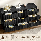 HUANLEGO Fluted Dresser for Bedroom with 9 Drawers, Black