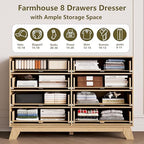 HUANLEGO 48" W Tall Fluted Dresser for Bedroom with 8 Drawer, Oak