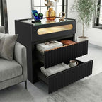Modern Nightstand with Charging Station,Fluted 3 Drawers Bedside,Black