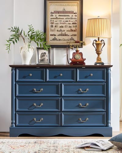 Farmhouse 9-Drawer Dresser with Charging Station for Bedroom