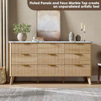 GarveeHome Fluted Dresser for Bedroom with 9 Deep Drawers, Natural Oak