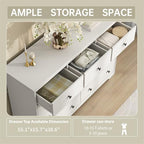 55 Inch Wide White Dresser for Bedroom, 9 Drawer Dresser with Large Drawers, Wood Chest for Living Room, Hallway