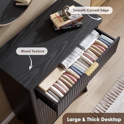 GarveeHome Fluted Dresser for Bedroom with 5 Deep Drawers, Black