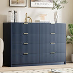 Furniway Navy Blue Dresser for Bedroom, Modern Dresser with 8 Drawers and Smooth Slides, Wide Chest of Drawers with Golden Handles for Bedroom, Closet, 15.7" D x 55" W x 37.4" H