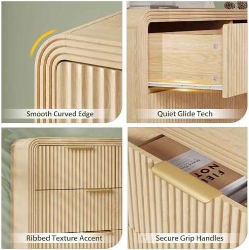 Decofy 55" W Fluted 7-Drawer Dresser for Bedroom, Natural Oak