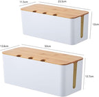 Cable Management Box with Bamboo Lid, Cord Organizer Box to Hide Wires & Power Strips, Extension Cord Power Stripe Surge Protector Wire Concealer Organizer Cover Hider (white-2pcs)