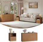3Pcs 9 Drawer Dresser and 1-Drawer Nightstand Set, Natural Wood丨63 Wide Fluted Bedroom Dresser Set Night Stand Set of 2, Modern Wood Chest of Drawers Storage Dressers Set for Bedroom