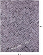 Modern Design Premium Cowhide Leather Carpet with Chevron Pattern, Area Rug (Natural Multi Grey, 9x12)