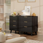 3 Drawers Nightstands Set of 2 w/Charging Station, Modern Fluted Dresser