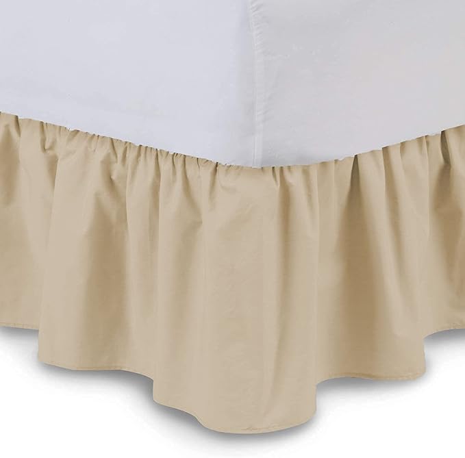 Bed Skirt - Ruffled Bed Skirt (Queen XL, Taupe) 12 Inch Drop Dust Ruffle with Platform, 100% Cotton 800 Thread Count Fabric - Dust Ruffle Bedskirt for Easy Fitting and Easy Care