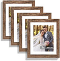 Hongkee 9x11 Picture Frame Set of 4, Made of Real Glass and Rustic Brown Frame - Display Picture 7x9 with Mat or 9x11 Without Mat, 9 by 11 Photo for Wall or Tabletop