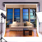 AOFOTO 10x10ft Business Office Window View Backdrop French Sash Modern Living Room Interior Sofa Casement Photography Background Work at Home Nightscape Wooden Floor Furniture Video Studio Props Vinyl - size: 10x10ft