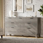 Xixini Fluted Dresser with 7 Drawers, 58" Wide Modern Chest of Drawers with Metal Handle, Wooden Dresser TV Stand, Wood Closet Clothes Storage Organizer for Bedroom, Living Room, Hallway, Light Grey