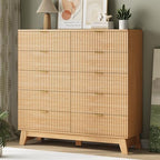 Fluted Dresser for Bedroom with 10 Drawers, 48" Wide Modern Chest of Drawers with Metal Handle, Wooden Dresser TV Stand, Wood Closet Clothes Storage Organizer for Living Room, Hallway, Natural Oak