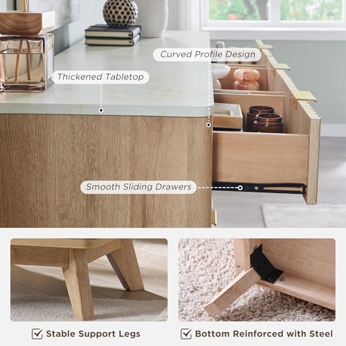 T4TREAM 54" Wide Fluted 9 Drawer Dresser for Bedroom, Natural Oak