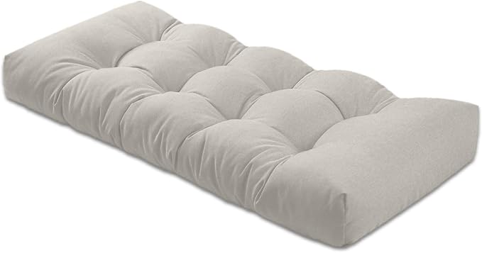Bench Cushion 42 inches,Indoor/Outdoor Non-Slip Tufted Cushions, Premium Waterproof Linen, Soft Piano Sofa Cushions, Entryway Storage, Bay Window, High-Density Memory Foam(Light Grey-42x16x4in)