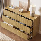 MAISONARIA 6 Drawer Dresser for Bedroom, 55" Wide Modern Chest of Drawers with Gold Metal Handles, Fluted Wood TV Stand for Living Room, Hallway, Natural