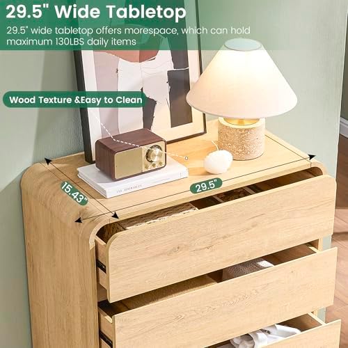 Standifurno Natural 5 Drawer Dresser, Modern Dresser with Storage, Chest Drawers with Wood Grain Texture, Drawers Organizer for Bedroom, Living Room, Hallway.