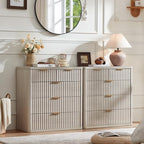 LEYAOYAO Fluted 5 Drawers Dresser for Bedroom, 34" Tall Modern Chest of Drawers with Metal Handle, Curved Profile Design,Light Grey Wood Drawer Organizer for Bedroom, Living Room, Hallway, Entryway