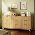 Bonnlo Fluted Dresser,57" Fluted Wide Modern Dresser with Metal Handle, Chest of Drawers, Curved Profile Design, Wood 9 Drawer Organizer for Bedroom, Natural Oak