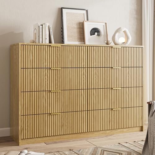 MAISONARIA Dresser for Bedroom, 8 Drawer Double Dresser, Modern Chest of Drawers for Bedroom, Living Room, Entryway and Closet, 15.7" D x 55" W x 37.4" H, Natural
