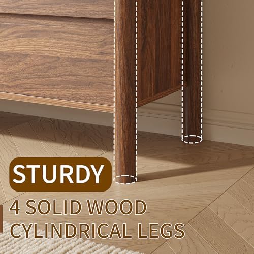 CHUWELL 55" Wide Walnut 8 Drawer Dresser for Bedroom with Solid Wood Legs