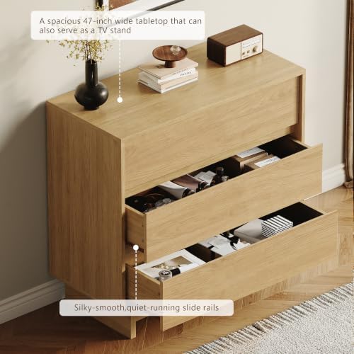 HOUROM Oak Dresser for Bedroom, 31in Modern 3 Drawer Chest of Drawers