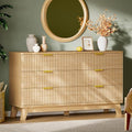 Xixini Fluted Dresser with 6 Drawers, 54" Wide Modern Chest of Drawers with Metal Handle, Wooden Dresser TV Stand, Wood Closet Clothes Storage Organizer for Bedroom, Living Room, Hallway, Natural Oak
