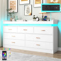 Hlivelood 7 Drawer Dresser with LED Light and Charging Station, Modern Chest of Drawers for Closet, Wide Drawer Organizer Cabinet for Bedroom, Living Room, Entryway, Hallway, White