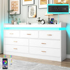 Hlivelood 7 Drawer Dresser with LED Light and Charging Station, Modern Chest of Drawers for Closet, Wide Drawer Organizer Cabinet for Bedroom, Living Room, Entryway, Hallway, White