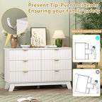 Wodeer 6 Drawer Fluted Dresser for Bedroom, Mid Century Modern Dresser with 6 Drawers, Dressers & Chests of Drawers with Metal Handle, TV Stand & Storage Organizer for Entryway, Hallway, White