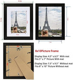 Hongkee 8x10 Picture Frame Set of 4, Made of Real Glass and Rustic Black Wooden Frame, 8 by 10 Photo for Wall or Tabletop - Display Picture 5x7 with Mat or 8x10 Without Mat