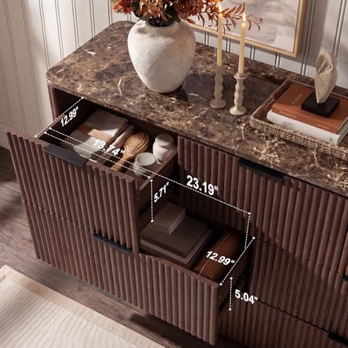 Fluted 7 Drawer Dresser for Bedroom, 54"W Wooden Dressers & Chest of Drawer
