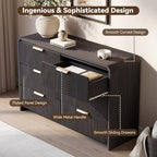 47" Fluted 6 Drawer Dresser for Bedroom, Living Room, Entryway Black Walnut