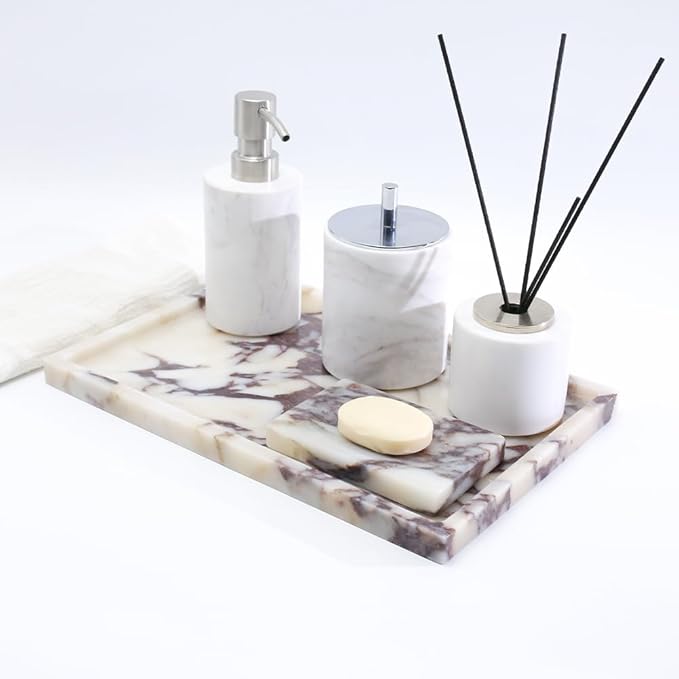 Real Luxurious Natural Marble Vanity Tray Genuine Marble/Stone Storage Tray for Home Decor Bathroom/Kitchen/Vanity/Dresser Non-Resin/Non-Ceramic