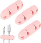 Mabor 3PCS Cable Clips Cord Wire Organizer Electrical Cable Management Holders 4 Hole Silicone Cable Harness USB Charging Accessory Cute Cable Holder for Office and Home Desk (Pink)