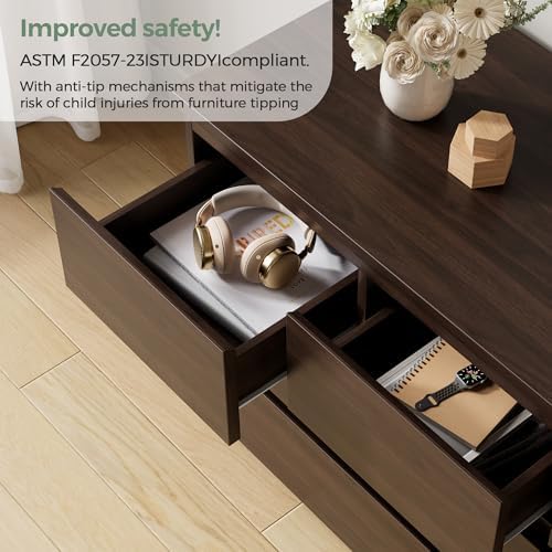 Jocoevol Modern Brown 7 Drawer Dresser for Bedroom, Simply Chest of Drawers, Wood Storage Dresser with Deep Drawers for Living Room Hallway Entryway, Brown