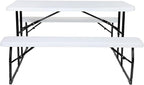 Flash Furniture Insta-Fold Picnic Table - White Wood Grain Folding Picnic Table Bench Set for Adults - 4.5 Foot Folding Table
