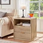 LEYAOYAO Fluted Nightstand Set of 2 with Charging Station,23" Modern Nightstand with Wood Grain Top, 2 Drawer End Table w/Storage, BedsideTable for Bedroom, Living Room, Natural