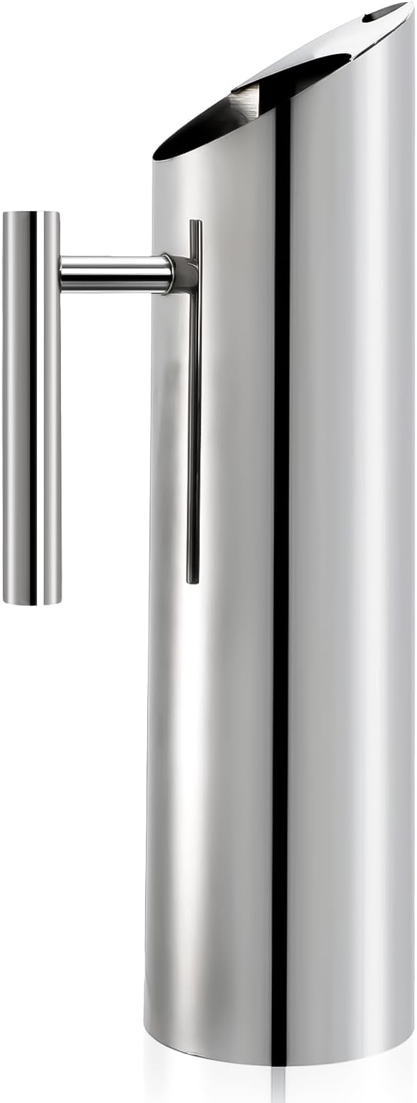 Hiceeden Stainless Steel Water Pitcher, 68oz/2L Modern Metal Pitcher with Ice Guard, Silver Carafe Drink Jug with Handle, Homemade Beverage Container for Juice, Coffee, Milk, Iced/Hot Tea