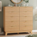 Fluted Dresser for Bedroom with 10 Drawers, 48" Wide Modern Chest of Drawers with Metal Handle, Wooden Dresser TV Stand, Wood Closet Clothes Storage Organizer for Living Room, Hallway, Natural Oak
