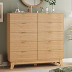 Fluted Dresser for Bedroom with 10 Drawers, 48" Wide Modern Chest of Drawers with Metal Handle, Wooden Dresser TV Stand, Wood Closet Clothes Storage Organizer for Living Room, Hallway, Natural Oak
