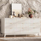 63" Wide Fluted 9 Drawers Dresser for Bedroom,Curved Edge,White