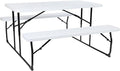 Flash Furniture Insta-Fold Picnic Table - White Wood Grain Folding Picnic Table Bench Set for Adults - 4.5 Foot Folding Table