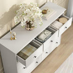 55 Inch Wide White Dresser for Bedroom, 9 Drawer Dresser with Large Drawers, Wood Chest for Living Room, Hallway