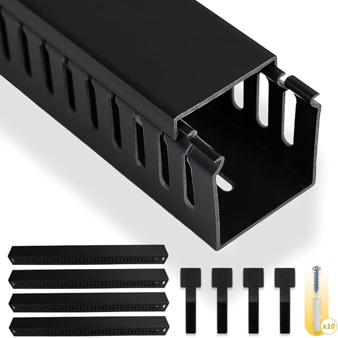 Cable Raceway 95" Open Slot Cable Management Kit Large Capacity Upgraded Snap Structure,Wire Cover Cord Hider for Under Desk&Industrial Network/PC/TVs- 23.6" X 1.97" X 1.97" X 4PCS LWH Black Color