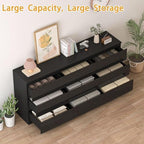 70 INCH 9 Drawers Dresser with Charging Station, Modern Large Dresser with 9 Handle Free Drawers, Wood Storage Chest of Drawers for Bedroom, Living Room, Entryway, Hallway, Black
