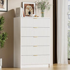 Furniway White Dresser for Bedroom, Modern Dresser with 5 Drawers and Smooth Slides, Wide Chest of Drawers with Golden Handles for Bedroom, Living Room, Closet, 15.7" D x 31.5" W x 47.2" H