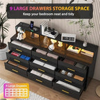 knoworld Black 9 Drawer Dressers for Bedroom, Modern Large Dresser with LED Light and Power Outlet, Wooden Long Dressers, Triple Dresser for Bedroom, Entryway, Hallway