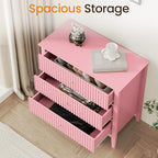 RoyalCraft 32" Large Nightstand Set of 2, Fluted Painted Wood Dresser with 3 Spacious Drawers, Modern Bedside Table for Bedroom, Living Room, Pink